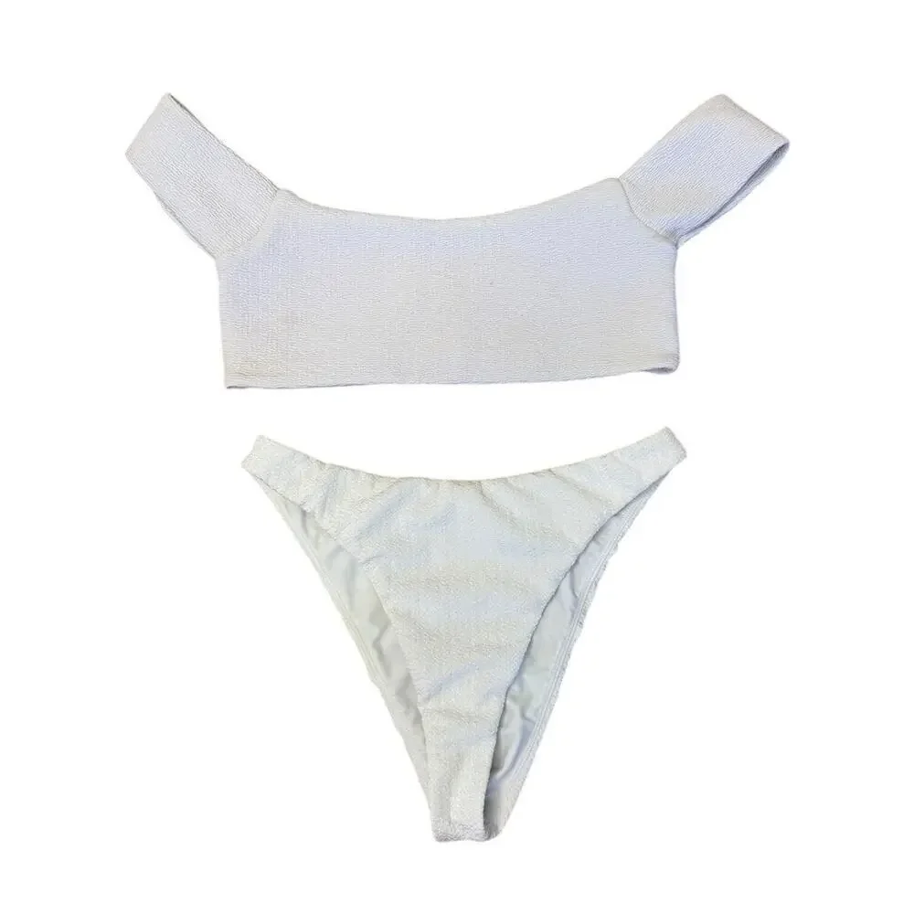 LOVERS + FRIENDS Tess Off The Shoulder High Waist Bottoms Textured Bikini Set S - Picture 2 of 9